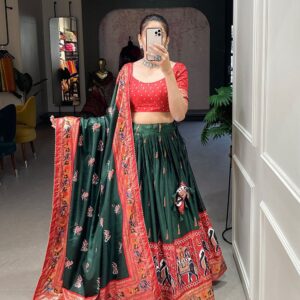 Experience elegance with our **Stunning Silk Lehenga Choli**, made from original Tussar silk with intricate Patola and Foil prints. Perfect for your next special occasion!