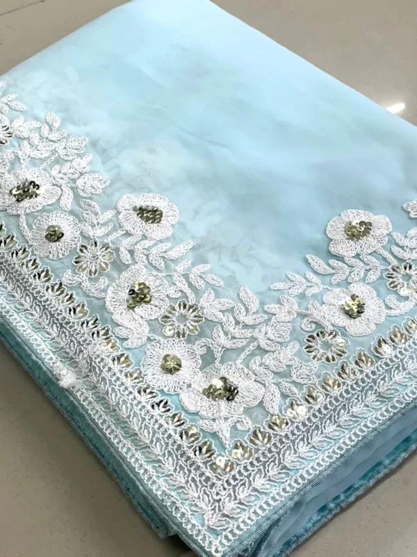 Ananya pandey embroidered georgette saree party wear bollywood fabric store - High-Quality Fabric