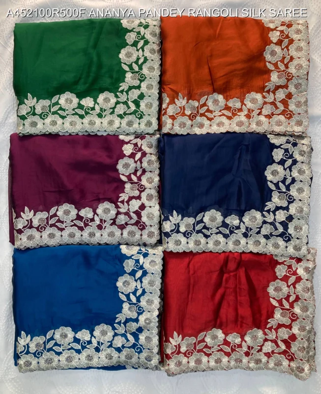 Ananya pandey wine rangoli silk saree with embroidery work - High-Quality Fabric