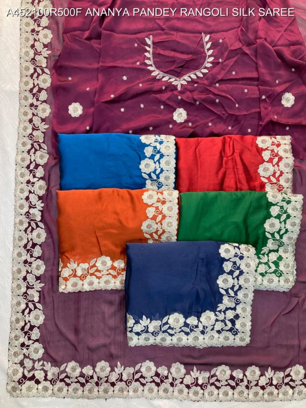 Ananya pandey wine rangoli silk saree with embroidery work - High-Quality Fabric