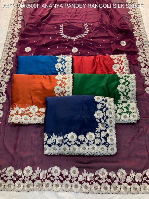 Ananya pandey wine rangoli silk saree with embroidery work - High-Quality Fabric