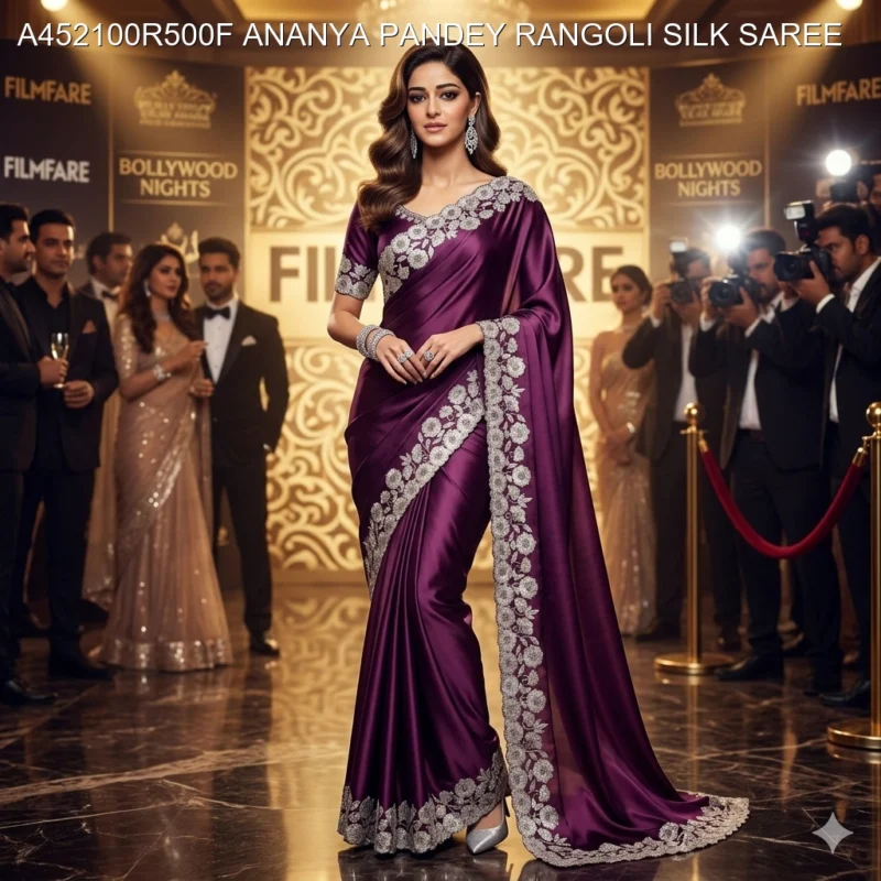 Ananya pandey wine rangoli silk saree with embroidery work - High-Quality Fabric