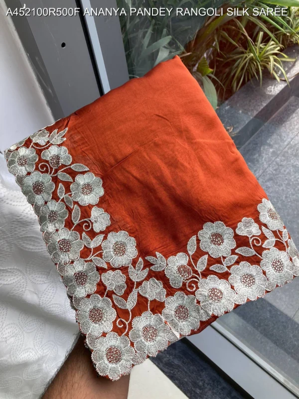 Ananya pandey wine rangoli silk saree with embroidery work - High-Quality Fabric