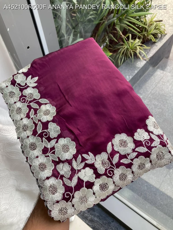 Ananya pandey wine rangoli silk saree with embroidery work - High-Quality Fabric