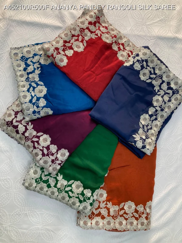 Ananya pandey wine rangoli silk saree with embroidery work - High-Quality Fabric