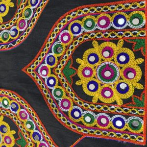 Semi Raw Silk Black Navratri Embroidery Patches with Real Mirrors