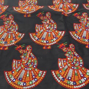 Semi Raw Silk Black Navratri Embroidery Patches with Real Mirrors