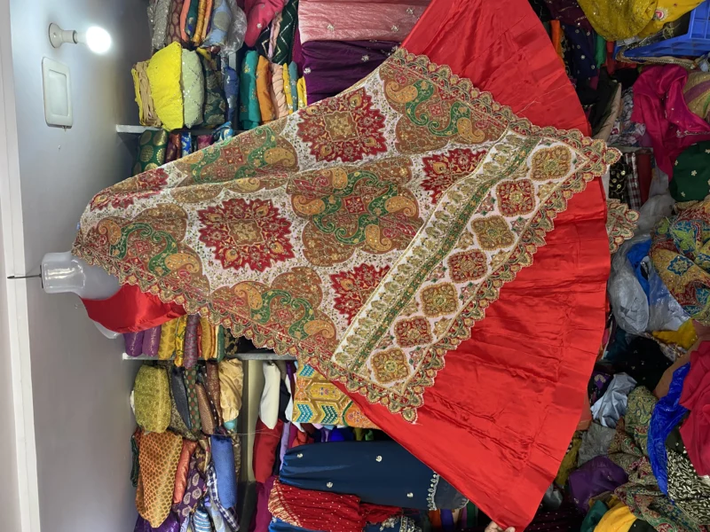 Space silk dupatta with fancy embroidery 038 cut work buy now - High-Quality Fabric