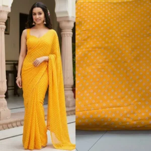 Yellow bandhani digital print georgette fabric shraddha kapoor saree look - High-Quality Fabric