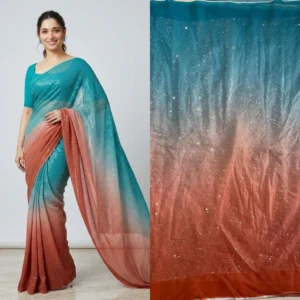 Ombre shaded sequin georgette saree fabric tamannaah bhatia inspired - High-Quality Fabric