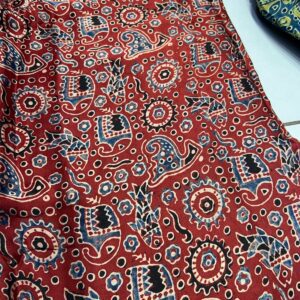 Traditional Ajrakh hand block printed pure modal silk fabric, eco-friendly, soft, and ideal for ethnic wear