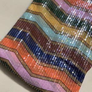 Add a vibrant touch with our stunning Georgette zigzag fabric featuring a multi-color design with 5 mm water sequins at ₹350/m, ideal for stylish apparel and decor.