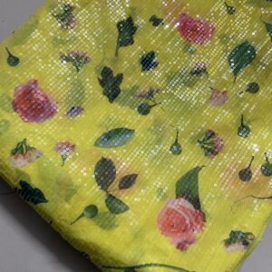 Get creative with this lemon yellow floral georgette, featuring a digital print and subtle 3mm sequins. A designer touch at just ₹350/M