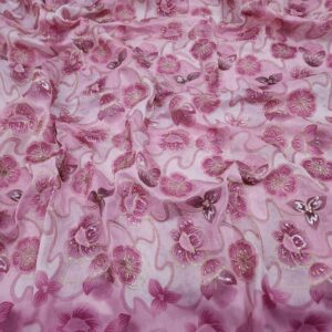 Premium tissue zari fabric with intricate handwork bead embroidery, perfect for bridal gowns and elegant party dresses.