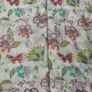 Soft Organza fabric with multi-position prints and sequin embroidery, ideal for designer wear