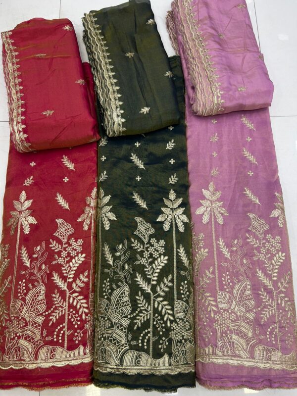 pure shimmer tissue silk, sequin zari fabric, shimmer silk dupatta, premium wedding fabric, luxurious designer silk