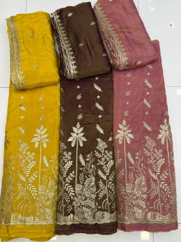 pure shimmer tissue silk, sequin zari fabric, shimmer silk dupatta, premium wedding fabric, luxurious designer silk