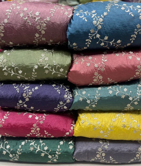 Elegant Soft Silky Hand Crush Fabric with Heavy Sequins Zari Embroidery