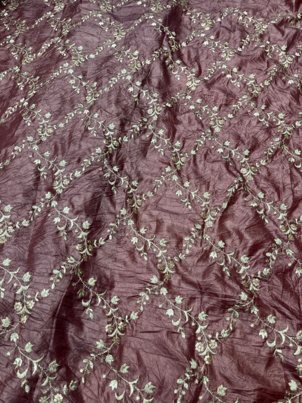 Elegant Soft Silky Hand Crush Fabric with Heavy Sequins Zari Embroidery