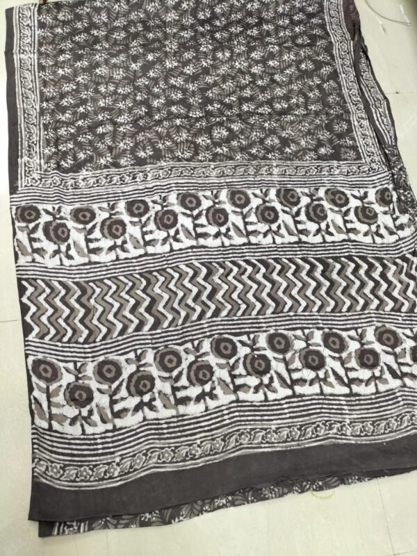 Pure Modal Silk sarees featuring hand block prints with Kalamkari, Indigo, and Vanaspati designs. Comes with a blouse.