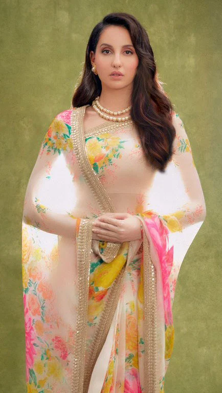 Nora fatehi floral sequin fabric 350 glam look - High-Quality Fabric