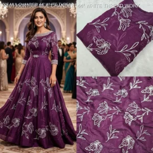 White thread embroidery mul chanderi fabric 8211 448243 width boutique collection - High-Quality Fabric