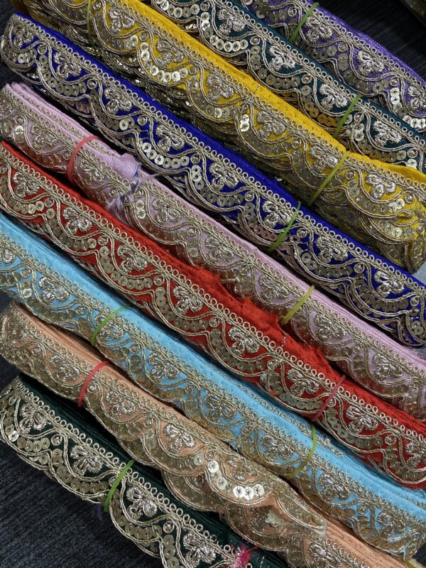 Elevate your designs with Elegant Cutwork Lace. Perfect for sarees, blouses, and dresses, priced at ₹360 per roll.