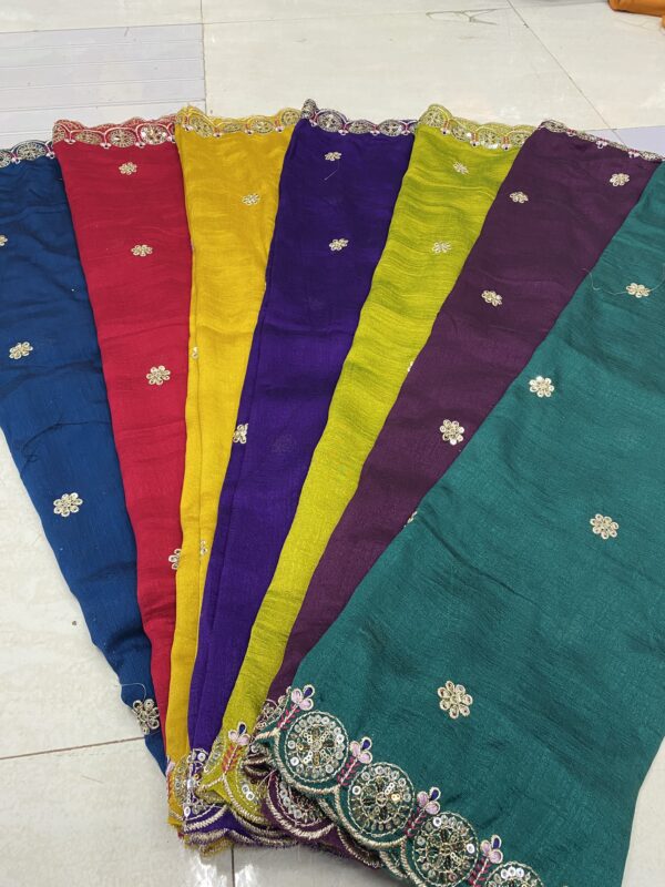 Elegant Vichitra Silk Dupatta with sequins zari work and cutwork lace. Perfect for ethnic outfits. ₹750 only.