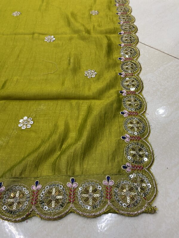 Elegant Vichitra Silk Dupatta with sequins zari work and cutwork lace. Perfect for ethnic outfits. ₹750 only.