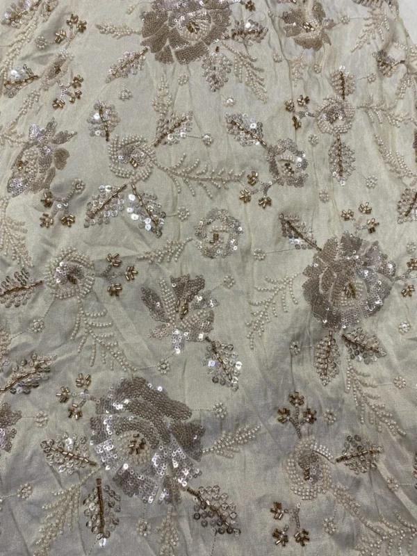 Mehendi green tissue silk saree with golden bead blouse - High-Quality Fabric