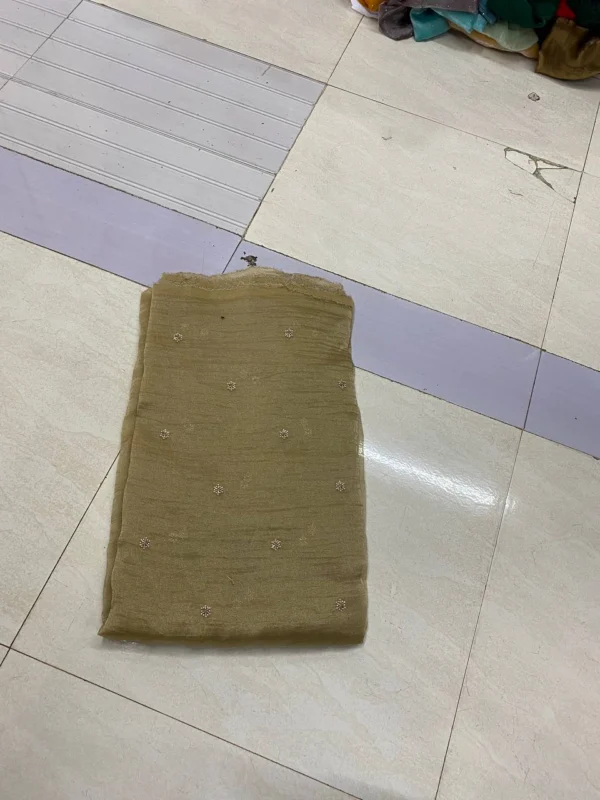 Mehendi green tissue silk saree with golden bead blouse - High-Quality Fabric