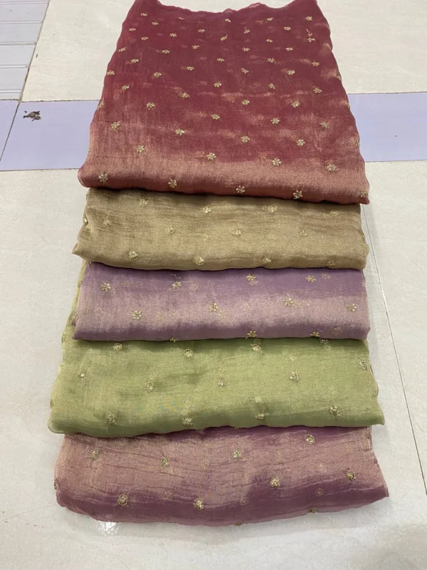 Mehendi green tissue silk saree with golden bead blouse - High-Quality Fabric