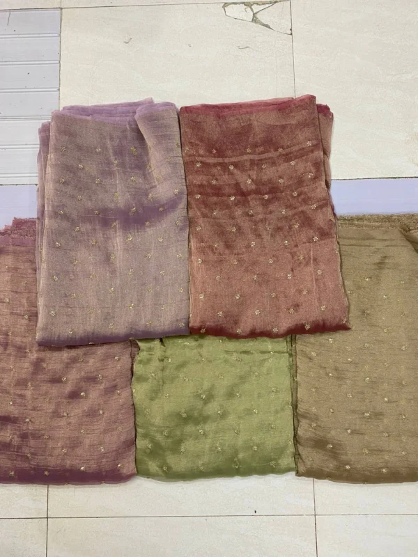 Mehendi green tissue silk saree with golden bead blouse - High-Quality Fabric