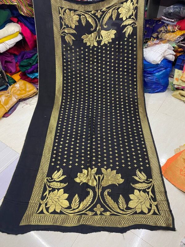 Exquisite Pure Dola Silk Dupatta with Banarasi weaving. Width 44+5 inches, length 2.5 meters. ₹1,250 per piece.