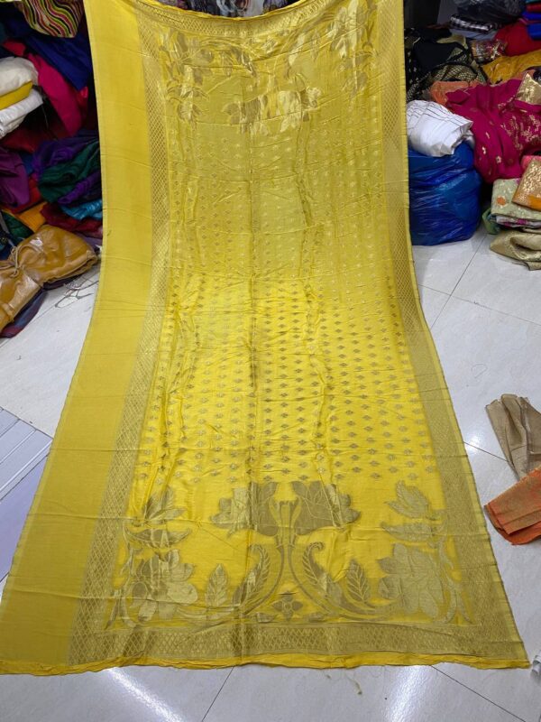 Exquisite Pure Dola Silk Dupatta with Banarasi weaving. Width 44+5 inches, length 2.5 meters. ₹1,250 per piece.