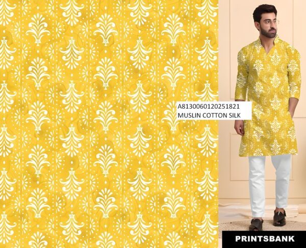 Elevate your Haldi look with our Muslin Cotton Silk Fabric. Perfect for men’s kurtas with digital prints. Explore our wedding collection today!