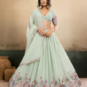 Forest green georgette embroidery lehenga 8211 bridal collection - High-Quality Fabric