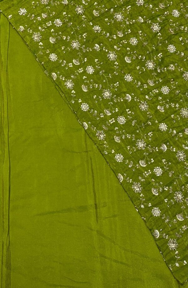 Pure Zari Silk Tissue Fabric with elegant beads work and matching plain fabric. Perfect for gowns, lehengas, and dresses.