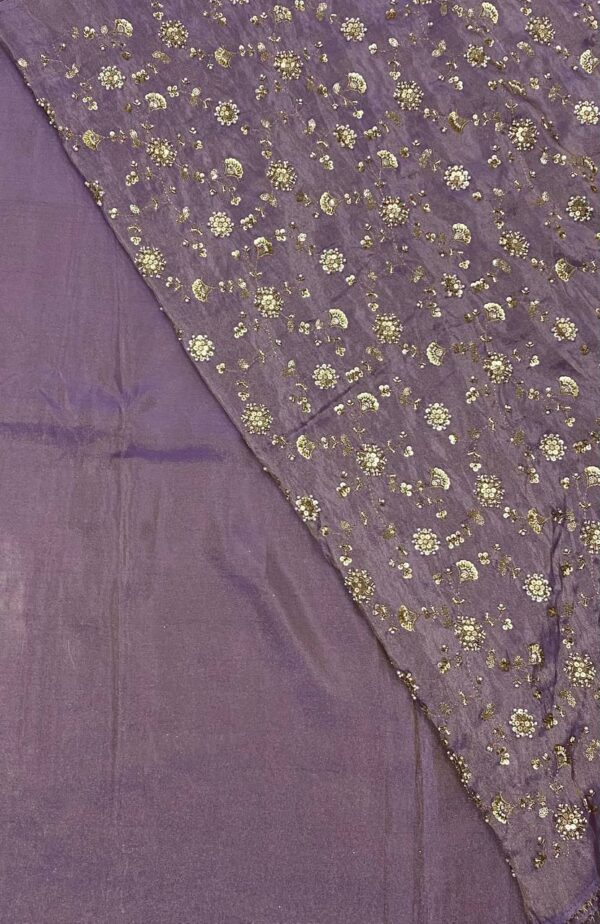 Pure Zari Silk Tissue Fabric with elegant beads work and matching plain fabric. Perfect for gowns, lehengas, and dresses.