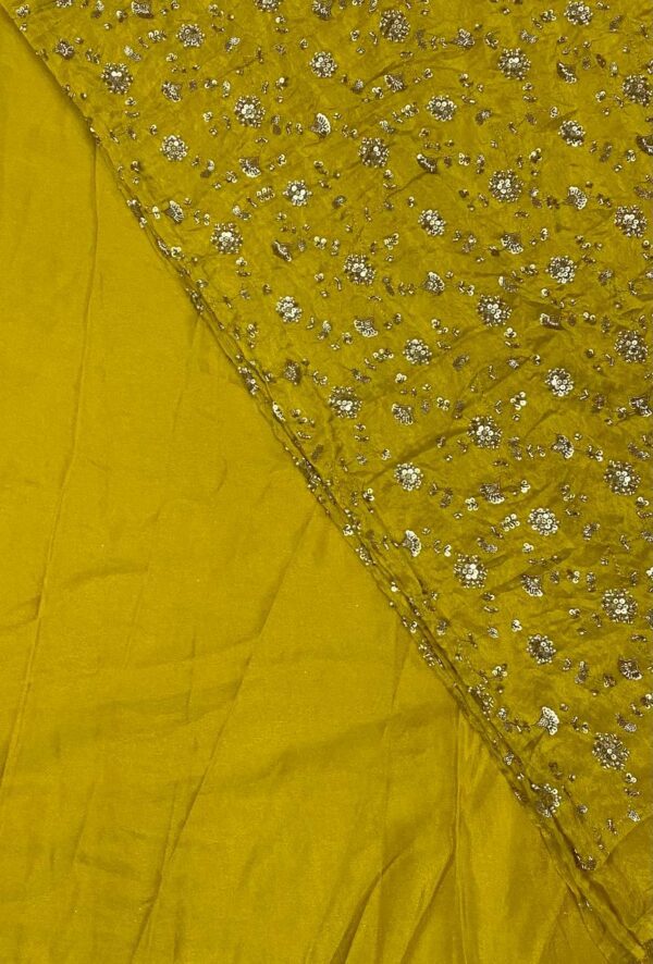 Pure Zari Silk Tissue Fabric with elegant beads work and matching plain fabric. Perfect for gowns, lehengas, and dresses.