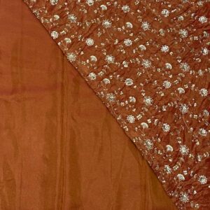 Pure Zari Silk Tissue Fabric with elegant beads work and matching plain fabric. Perfect for gowns, lehengas, and dresses.