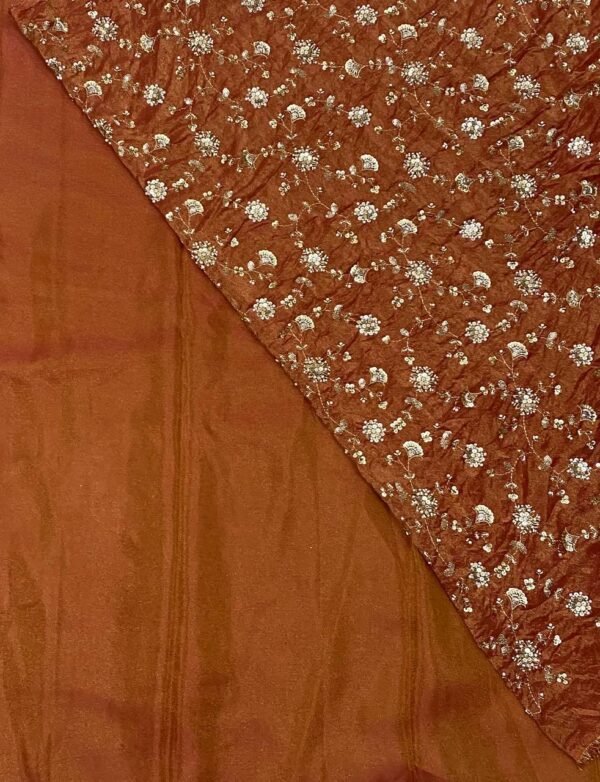 Pure Zari Silk Tissue Fabric with elegant beads work and matching plain fabric. Perfect for gowns, lehengas, and dresses.