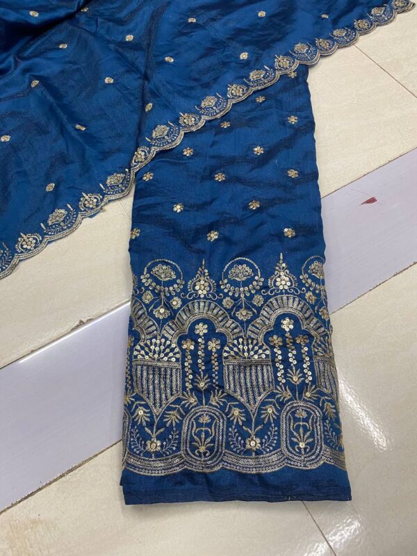 Shop the luxurious Vichitra Silk Embroidery Daman Style Fabric and Dupatta. Perfect for lehengas, blouses, and sararas. Affordable price for exquisite bridal wear.