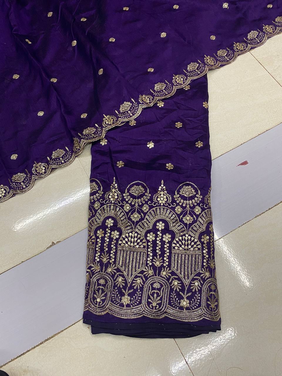 Vichitra Silk Embroidery Daman Style Fabric