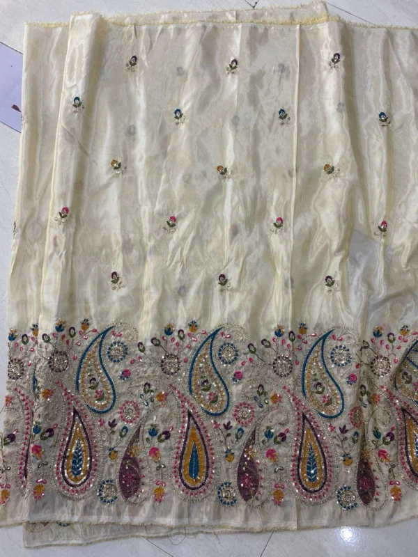 Pure dyeable shimmer tissue silk hand work daman designs - High-Quality Fabric