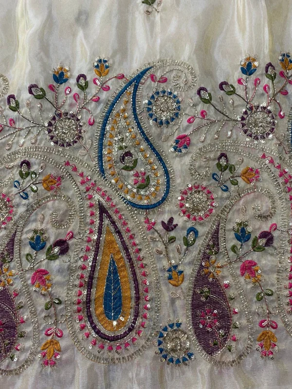 Pure dyeable shimmer tissue silk hand work daman designs - High-Quality Fabric