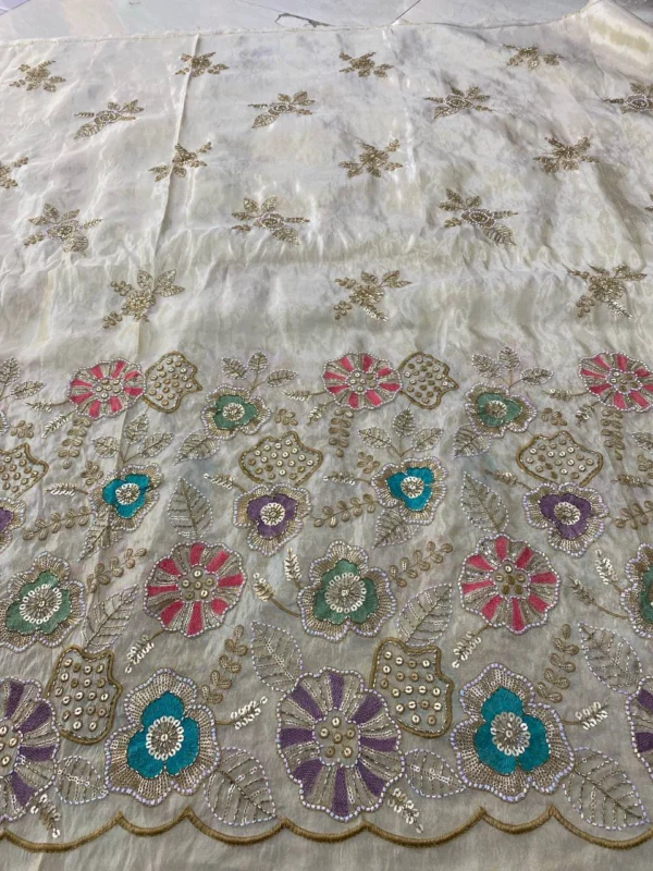Pure dyeable shimmer tissue silk hand work daman designs - High-Quality Fabric