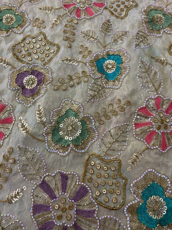 Pure dyeable shimmer tissue silk hand work daman designs - High-Quality Fabric