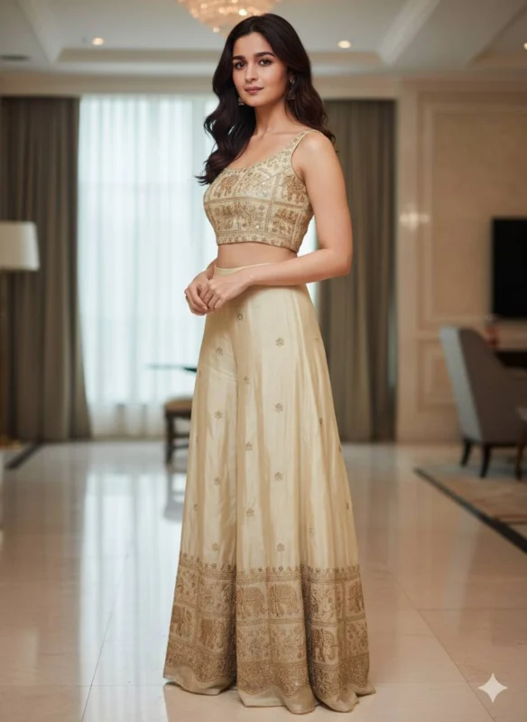 Pure dyeable shimmer tissue silk hand work daman designs - High-Quality Fabric