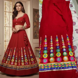 Alia bhatt inspired red georgette lehenga 8211 full hand embroidered - High-Quality Fabric